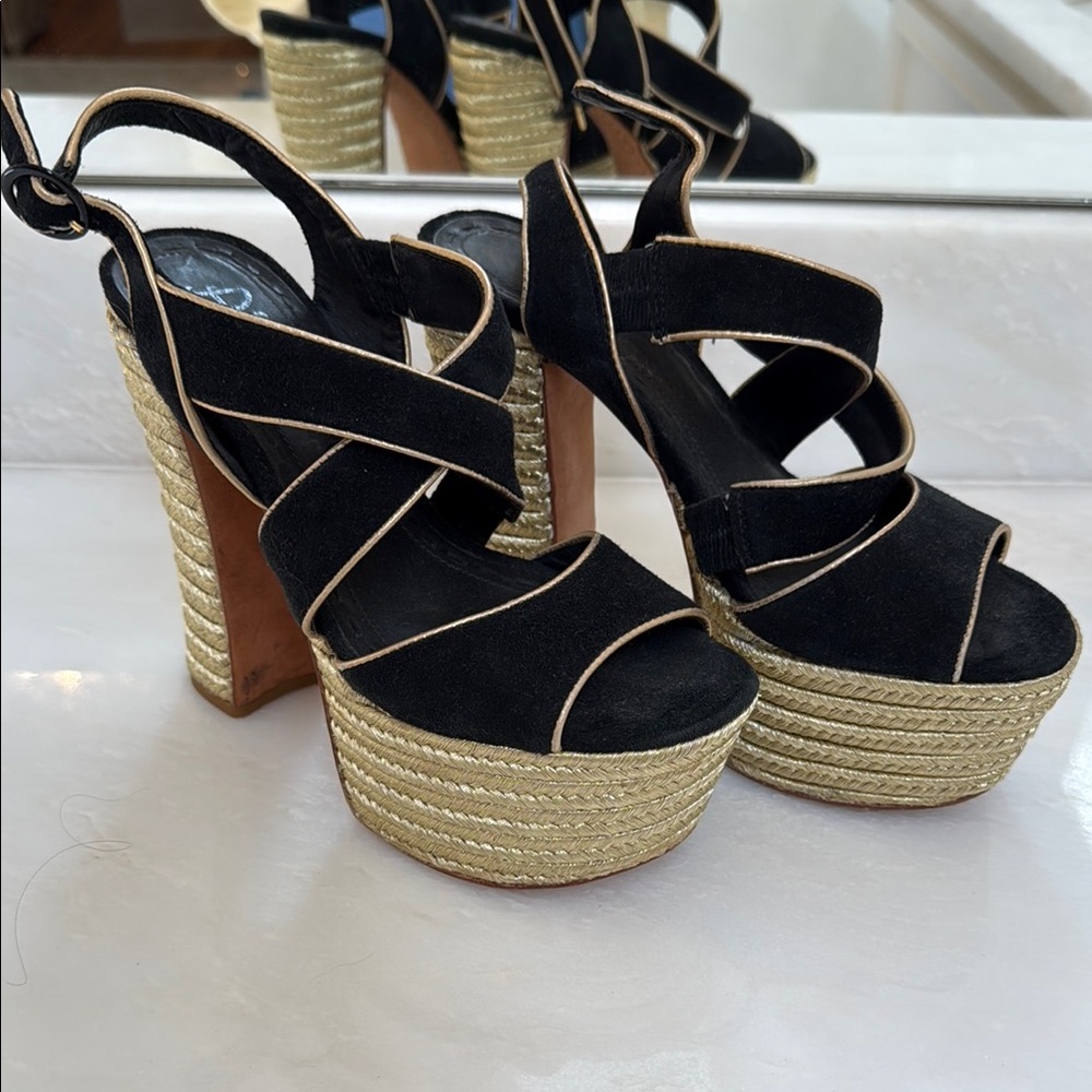 Black and Gold Platform Sandals